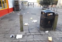 Horrible fast food mess strewn around after boozy Saturday night